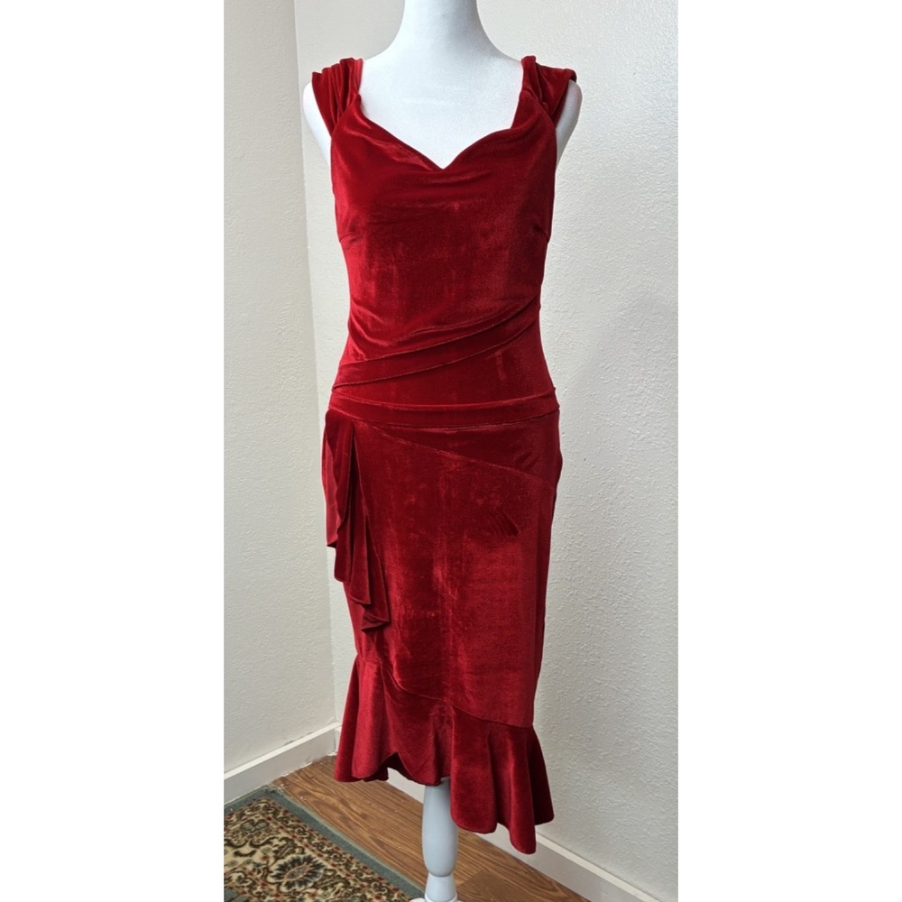 Venus Red Velvet Asymmetrical Sweetheart Pleated Layered Hemline Whimsy Goth XS